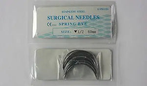 
                  
                    Veterinary SS Surgical Needles, Spring Eye, Reverse, 1/2 Circle, 60mm, 12 Pack
                  
                