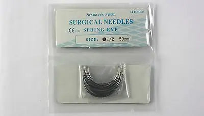 
                  
                    Veterinary SS Surgical Needles Spring Eye, Round Body, 1/2 Circle, 50mm, 12 Pack
                  
                