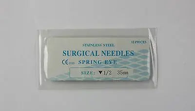 
                  
                    Veterinary SS Surgical Needles, Spring Eye, Reverse, 1/2 Circle, 35mm, 12 Pack
                  
                