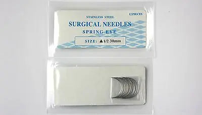 
                  
                    Veterinary SS Surgical Needles, Spring Eye, Cutting, 1/2 Circle, 30mm, 12 Pack
                  
                