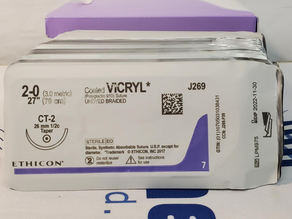 Ethicon Coated VICRYL Size 2 Undyed Braided Polyglactin 910 Suture J269H Sold Individually