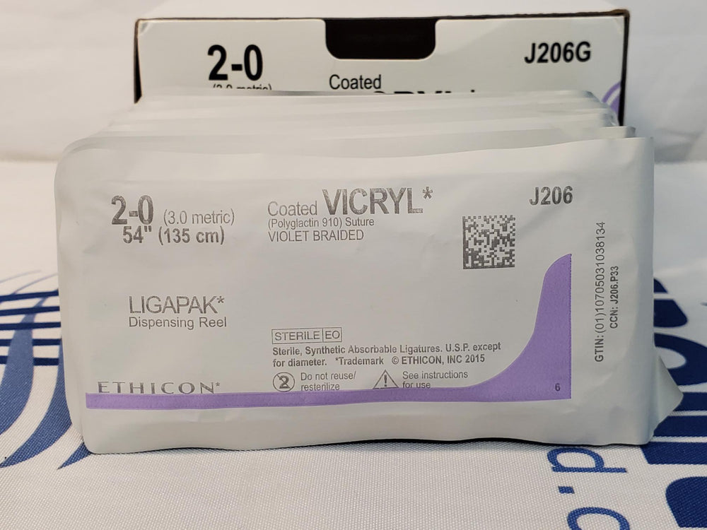 Ethicon Coated VICRYL Size 2 Violet Braided Polyglactin 910 Suture J206G Sold Individually