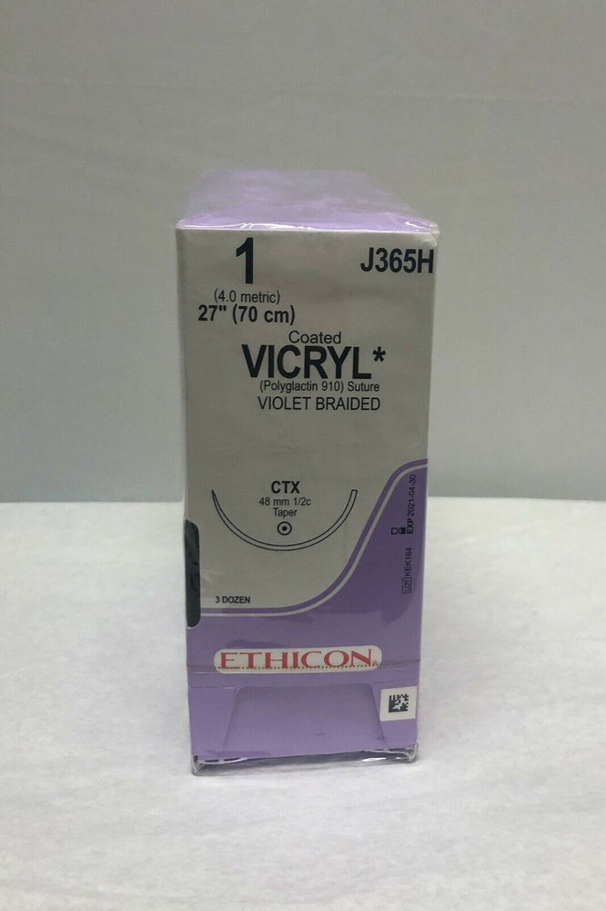 Ethicon Coated Vicryl Suture Size 1 48mm 1/2c, 3 Dozen Box | CEDESP-119