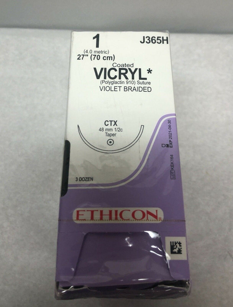 
                  
                    Ethicon Coated Vicryl Suture Size 1 48mm 1/2c, 3 Dozen Box | CEDESP-119
                  
                