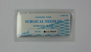 
                  
                    Veterinary SS Surgical Needles Spring Eye, Round Body, 1/2 Circle, 30mm, 12 Pack
                  
                