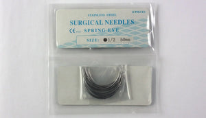 
                  
                    Veterinary SS Surgical Needles Spring Eye, Round Body, 1/2 Circle, 50mm, 12 Pack
                  
                