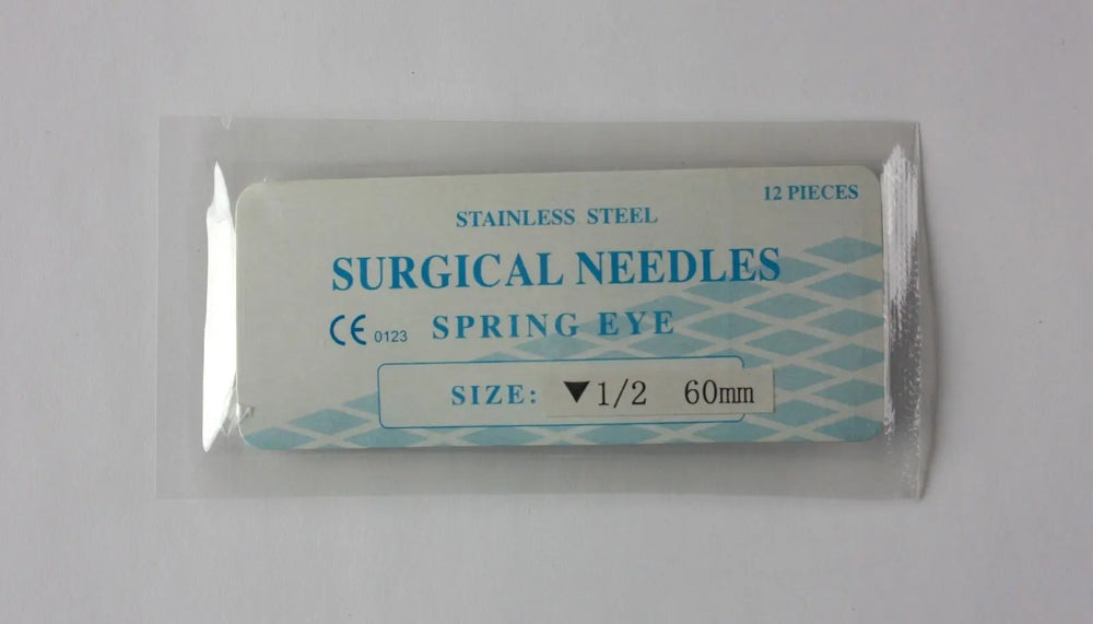 
                  
                    Veterinary SS Surgical Needles, Spring Eye, Reverse, 1/2 Circle, 60mm, 12 Pack
                  
                