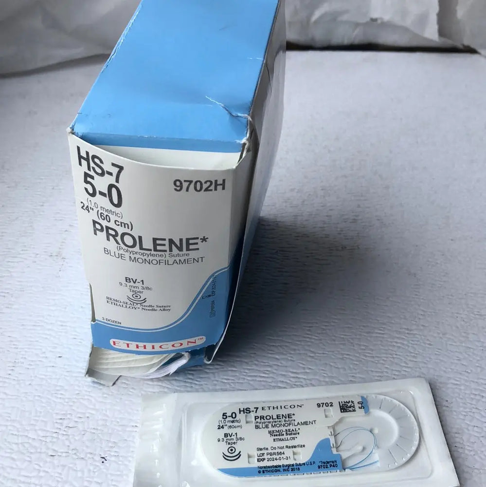 
                  
                    Ethicon HS-7 5-0 24" Prolene Blue Monofilament Polypropylene Suture, BV-1 9.3mm 3/8c | KeeboMed Medical Disposables
                  
                