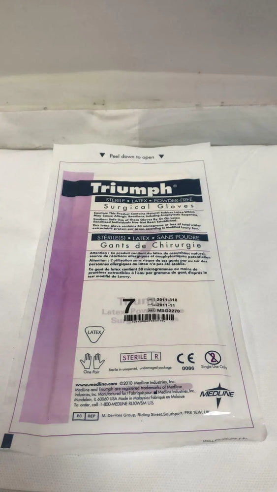 
                  
                    Medline MSG2270 Triumph Sterile Latex Surgical Gloves Size 7, 3 Pairs | CEJ-76
                  
                